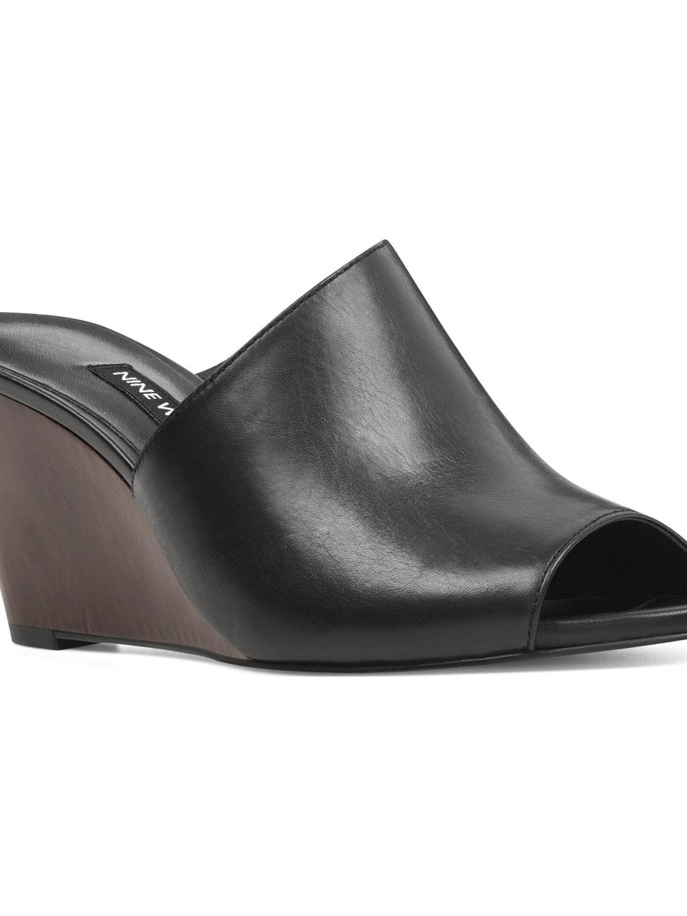 Nine West Black Leather Open-Front Slide Mules